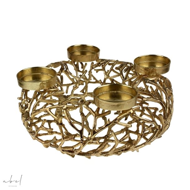 Wreath 4 Candle Holder Gold
