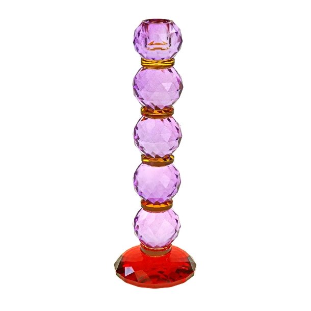 Fancy Crystal Lysestake lilla/rd  Rund 27cm
