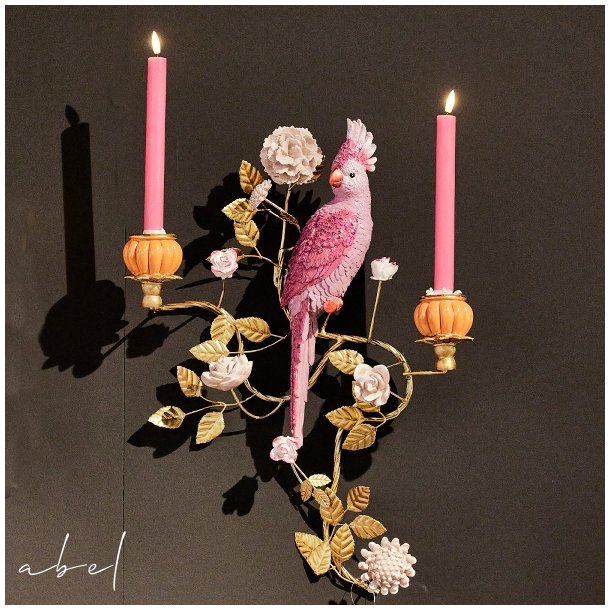 Stor Papegye p vegg lysestake  Rosa/gold,