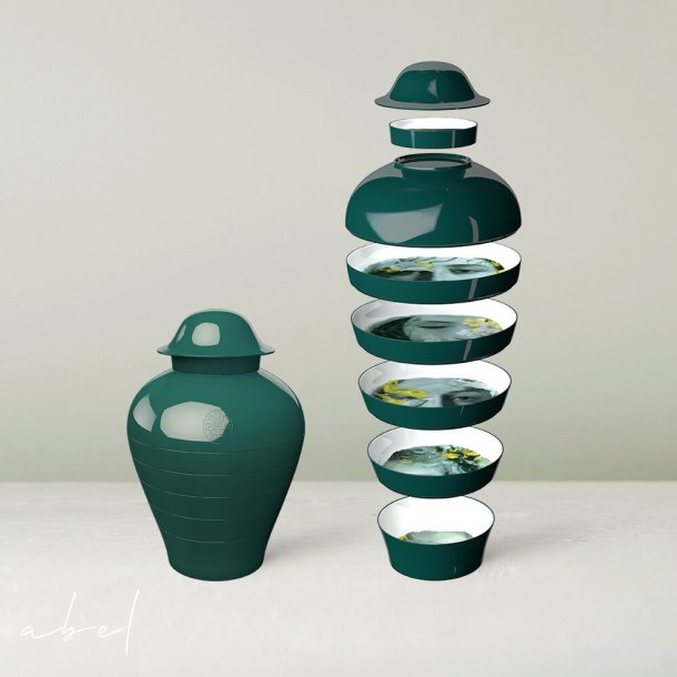 Qing vase - Stablebar sett av tallerkener 